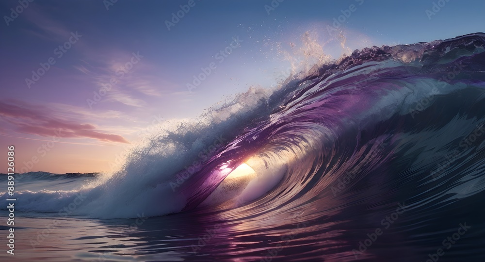 Purple Wave Breaking Under Setting Sun in Crystal Clear Waters Purple Wave Breaking Under Setting Sun in Crystal Clear Waters