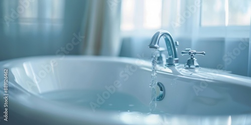 A bathroom sink with water overflowing from the faucet