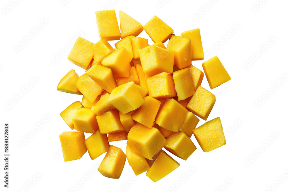 Sliced mango cubes isolated on transparent background Sliced mango cubes isolated on transparent background