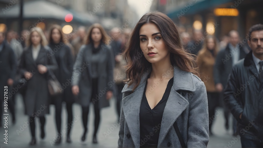woman in the crowd, city woman in the crowd, city