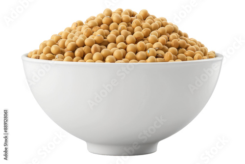 Soy beans in a white bowl isolated on transparent background