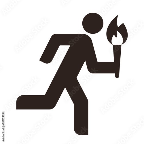 Running man with olympic torch icon. Torchbearer sign. Olympic flame symbol
