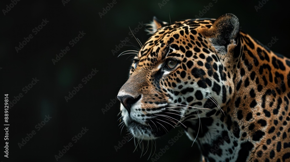 Close up of Head panther with black background, copy pace. generative AI image Close up of Head panther with black background, copy pace. generative AI image