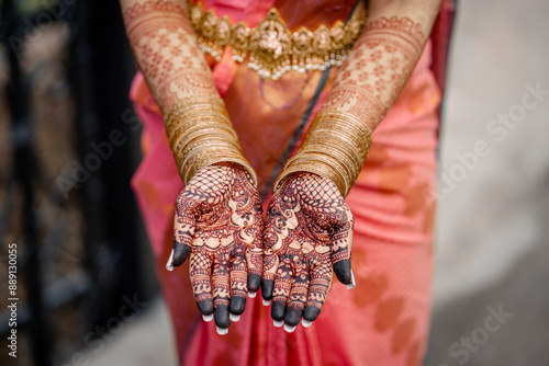 Mehendi Henna art design hindu culture bride hand