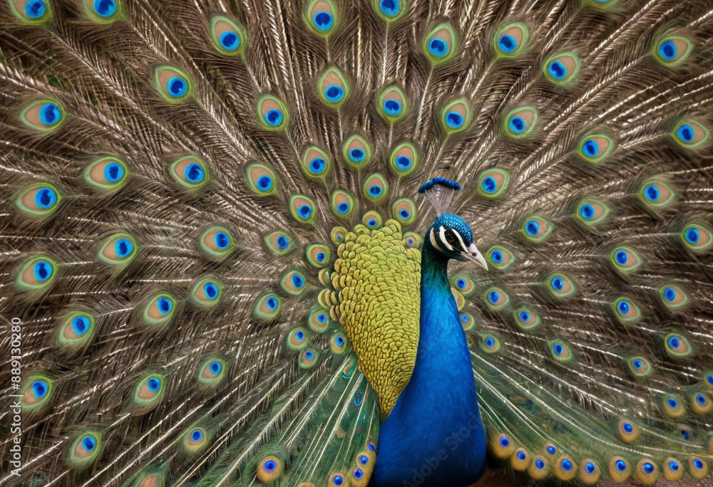 Fototapeta premium A playful budgerigar chirping happily in its cage. 