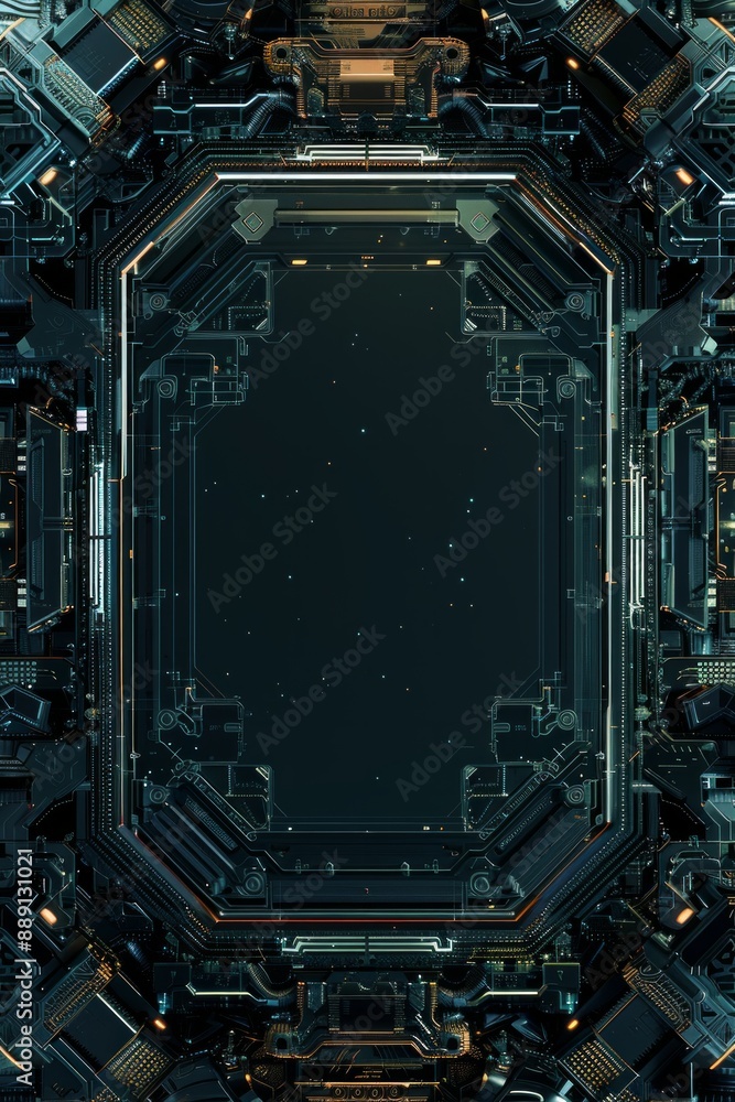 Fototapeta premium Cyber mechanical border with blank center, good for background 