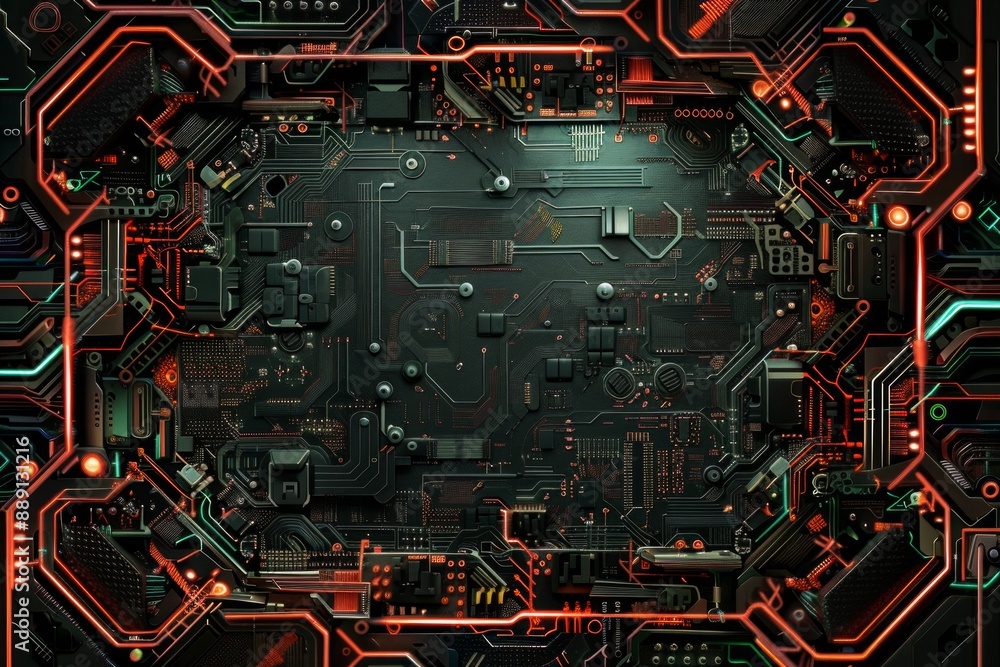 Cyber mechanical border with blank center, good for background Cyber mechanical border with blank center, good for background