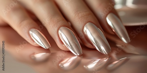Chrome modern y3k metallic manicure hand close up