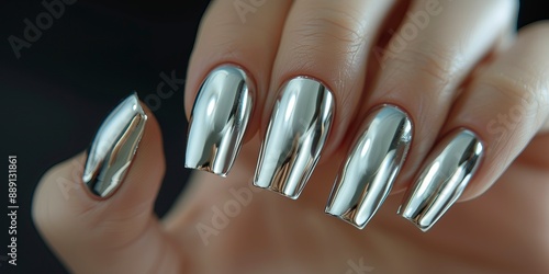 Chrome modern y3k metallic manicure hand close up