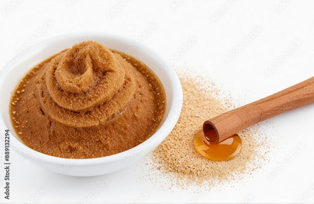 Face mask with cinnamon mix honey isolated on white background Face mask with cinnamon mix honey isolated on white background