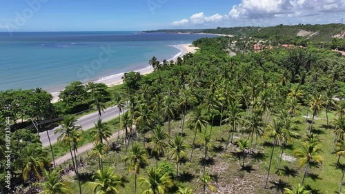 Curuipe Beach At Porto Seguro Bahia Brazil. Turquoise Ocean Waves Gently Crashing On Tropical Beach. Paradise Landscape Grateful Beauty. Grateful. Porto Seguro Bahia. photo