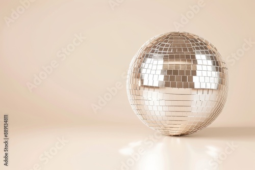 Close-up silver disco ball, silver reflective disco ball, silver mirror reflective disco ball.. Beautiful simple AI generated image in 4K, unique. photo