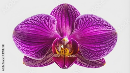 Vibrant purple orchid flower with delicate petals and yellower center, perfectly isolated on a transparent background, showcasing elegance.