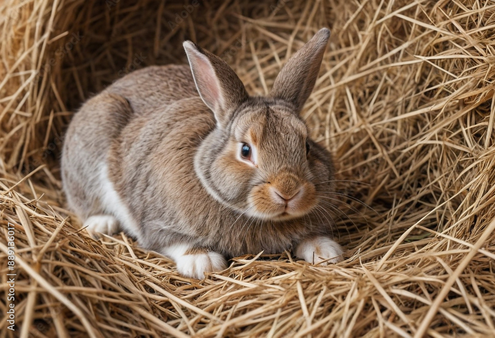 A fluffy rabbit hopping through a field of daisies. A fluffy rabbit hopping through a field of daisies.