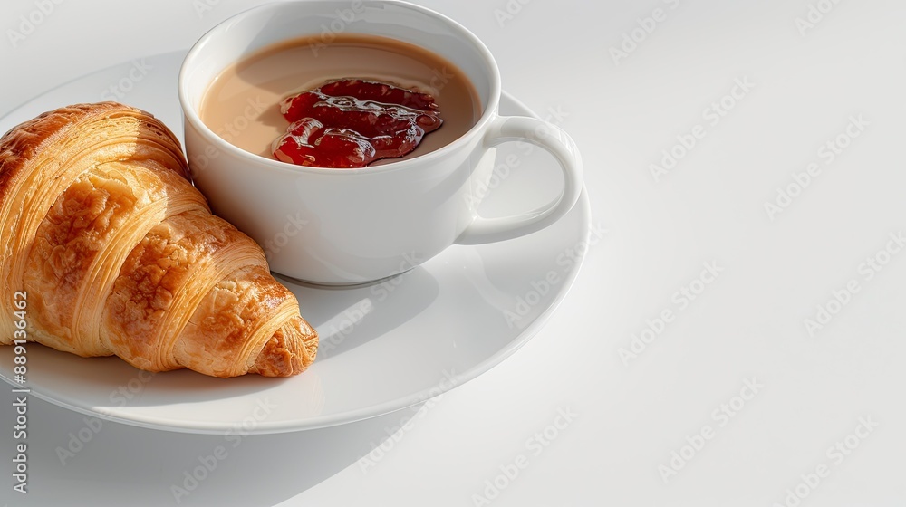 A Simple Morning Delight: Coffee, Croissant, and Jam A Simple Morning Delight: Coffee, Croissant, and Jam