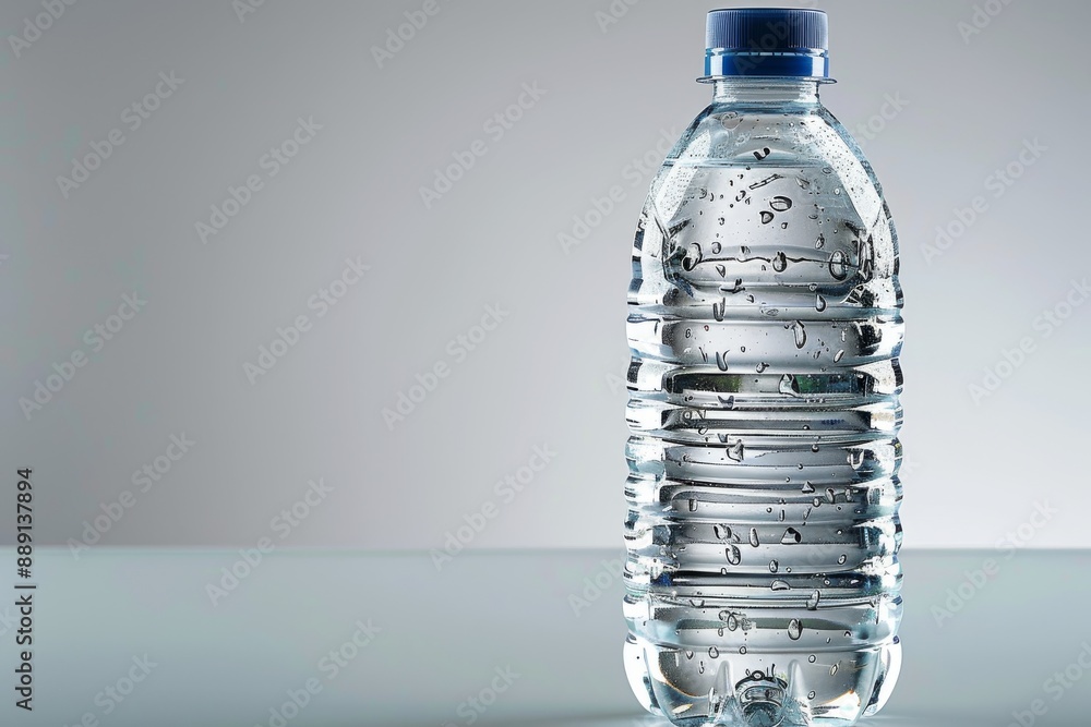 Clear plastic water bottle with a simple design evoking a sense of purity and hydration Clear plastic water bottle with a simple design evoking a sense of purity and hydration