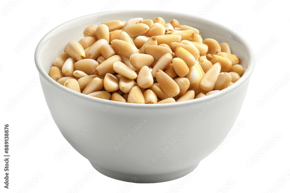 White bowl on pine nuts isolated on transparent background White bowl on pine nuts isolated on transparent background