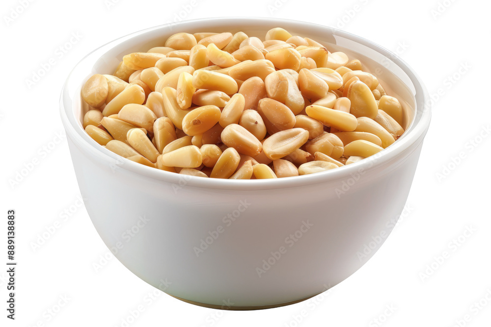 White bowl on pine nuts isolated on transparent background White bowl on pine nuts isolated on transparent background