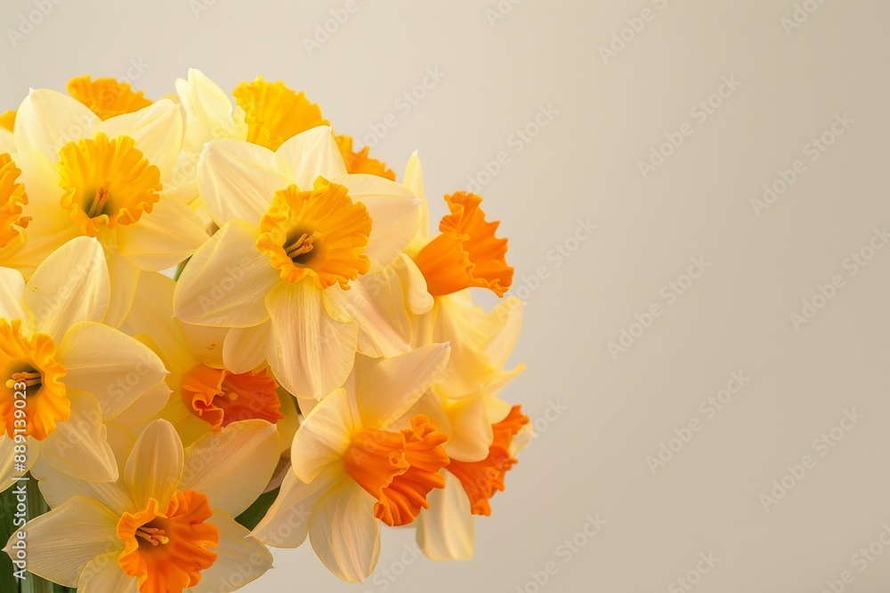 Obraz premium A tight shot of a bloom against a pristine white backdrop, superimposed with an out-of-focus floral image behind. Beautiful simple AI generated image in 4K, unique.