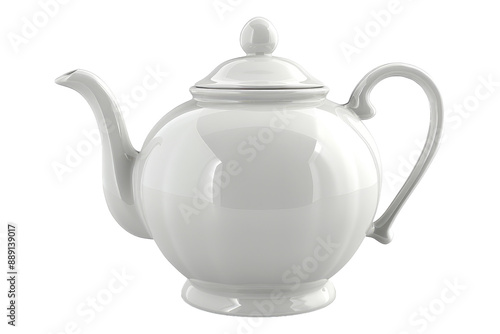 White ceramic teapot isolated on transparent background