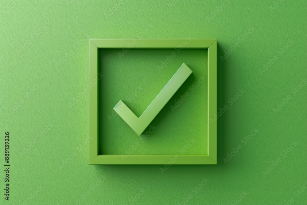 A green tick icon on a frame on a green background, isolated, clean, minimalist A green tick icon on a frame on a green background, isolated, clean, minimalist