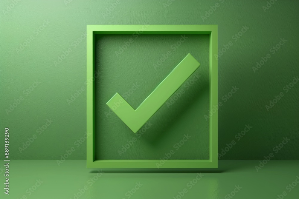 A green tick icon on a frame on a green background, isolated, clean, minimalist A green tick icon on a frame on a green background, isolated, clean, minimalist