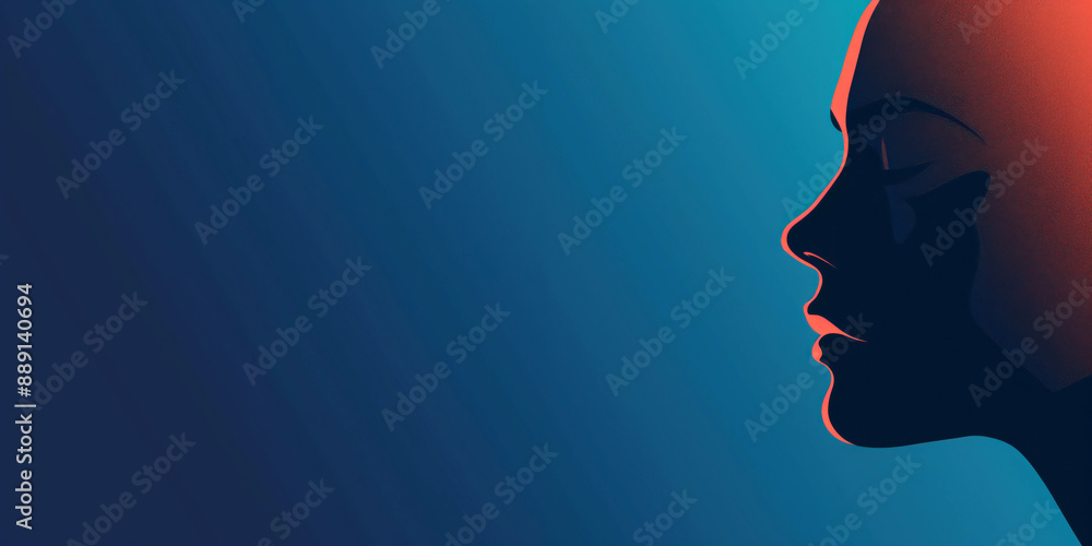 The illuminated profile of a woman on a dark blue background, creating a striking silhouette, concept art, minimalist design concept The illuminated profile of a woman on a dark blue background, creating a striking silhouette, concept art, minimalist design concept