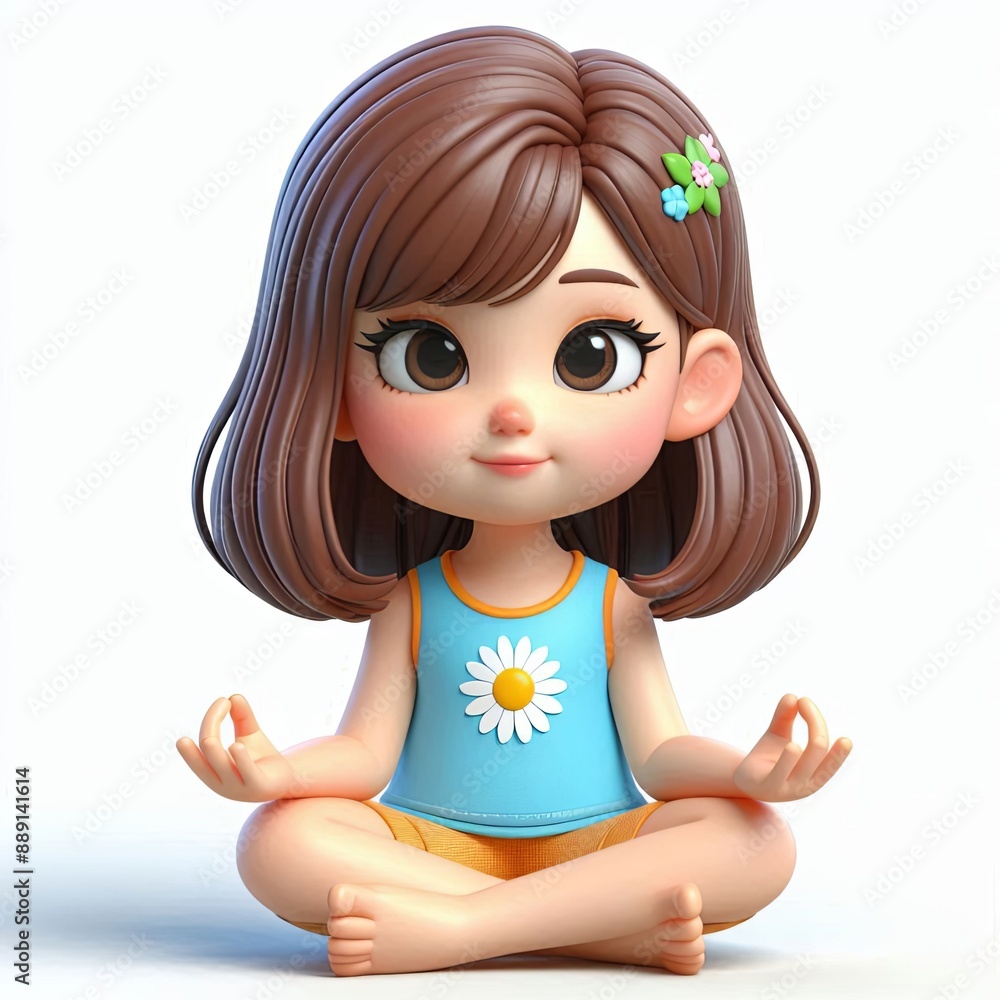Cute Girl Meditation Yoga Cartoon,3d Generative AI Cute Girl Meditation Yoga Cartoon,3d Generative AI