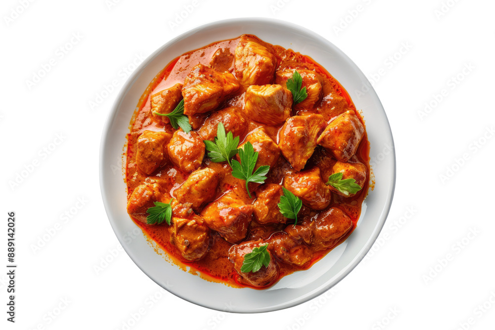 White plate of chicken tikka isolated on transparent background White plate of chicken tikka isolated on transparent background
