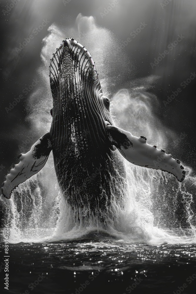 Majestic Humpback Whale Breaching the Ocean Surface in Dramatic Black ...