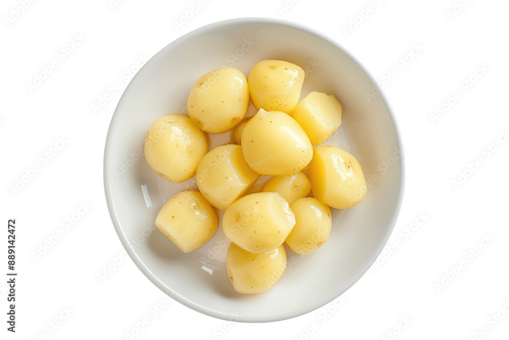 White plate of peeled potatoes isolated on transparent background White plate of peeled potatoes isolated on transparent background
