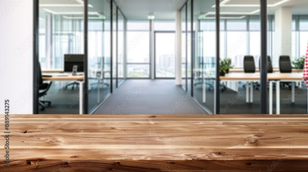 Wooden Tabletop With Blurred Office View Wooden Tabletop With Blurred Office View