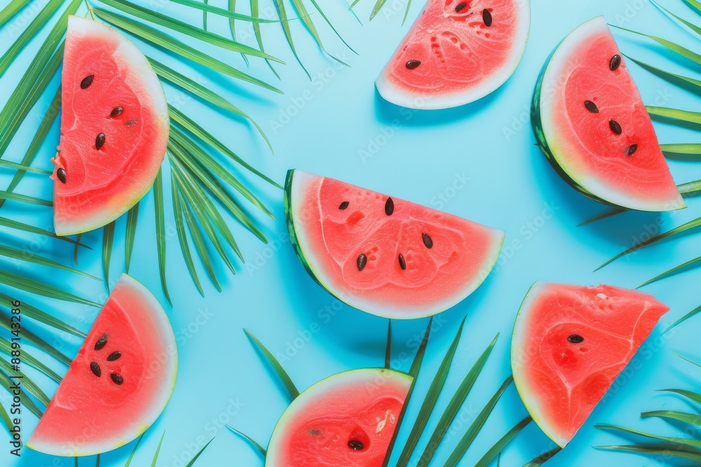 Hand-drawn seamless background with slices of watermelon. Beautiful simple AI generated image in 4K, unique. Hand-drawn seamless background with slices of watermelon. Beautiful simple AI generated image in 4K, unique.