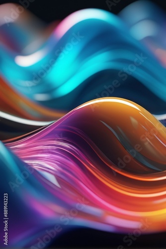 Abstract colorful liquid background. Swirl neon gradient. Dynamic curve fluid texture. Futuristic holographic digital concept. For backdrop, cover, poster, advertising. Blue, purple, orange colours.   photo