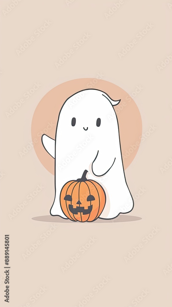 Ghost Holding a Pumpkin: Halloween Character Ghost Holding a Pumpkin: Halloween Character