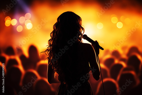 silhouette of woman singer or speaker.