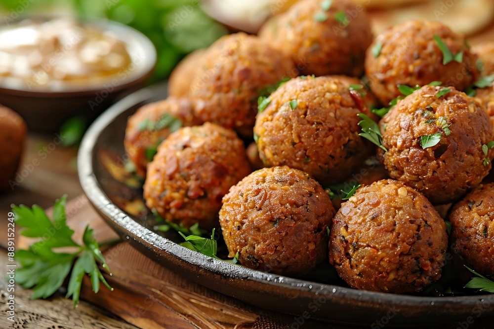 Delicious Fried Falafel Balls with Parsley Garnish - Food Photography Delicious Fried Falafel Balls with Parsley Garnish - Food Photography