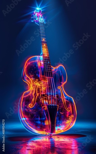 Neon Glowing Electric Guitar with Futuristic Design