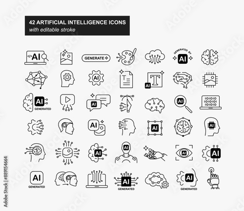 a collection of icons with artificial intelligence. AI chat bot. AI generated sign. 