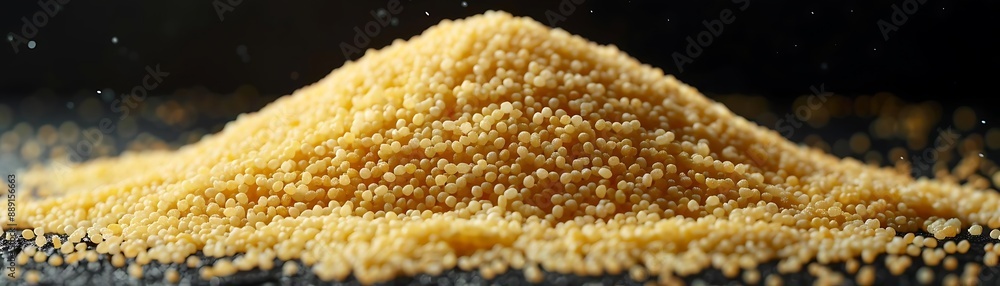 Macro Photo of a Pile of Raw Couscous on a Black Background Macro Photo of a Pile of Raw Couscous on a Black Background
