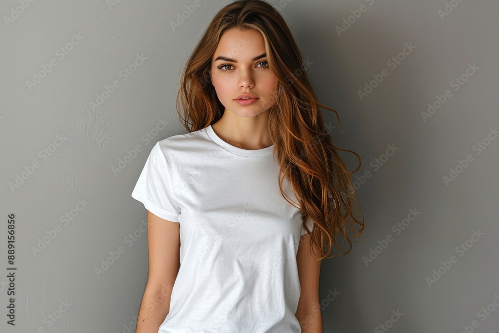 White tshirt mockup on woman model created with Generative AI White tshirt mockup on woman model created with Generative AI