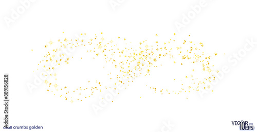 Background plume golden abstract grainy texture, crumbs for background or backdrop. Gold dust. Sand particles grain. Pieces abstract. plume. Jewelry, carefully placed by hand. Jewel confetti. Vector.