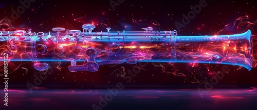 Futuristic neon-lit bassoon, vibrant and glowing colors