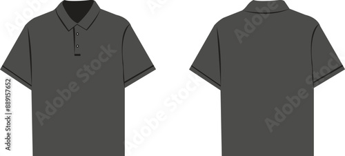 black polo shirt front and backside clipart isolated on white background.

