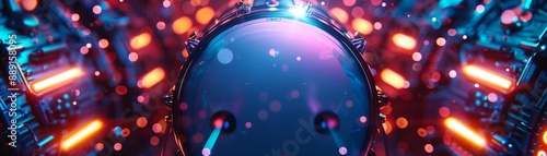 Bass drum glowing with vibrant neon colors, double exposure
