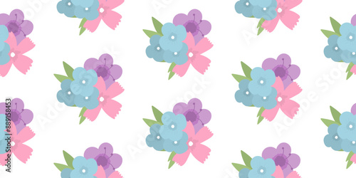 Cute floral horizontal pattern. Simple flowers pattern for fabric printing, wrapping paper, design. Seamless floral vector pattern isolated on changeable white background. Pretty kids texture.