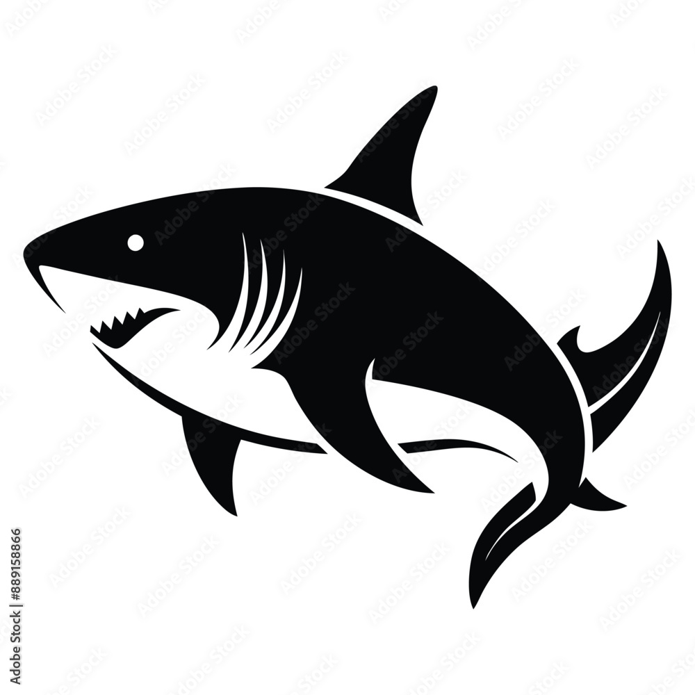 Fototapeta premium Shark silhouette flat illustration on isolated background