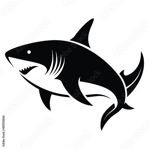 Shark silhouette flat illustration on isolated background