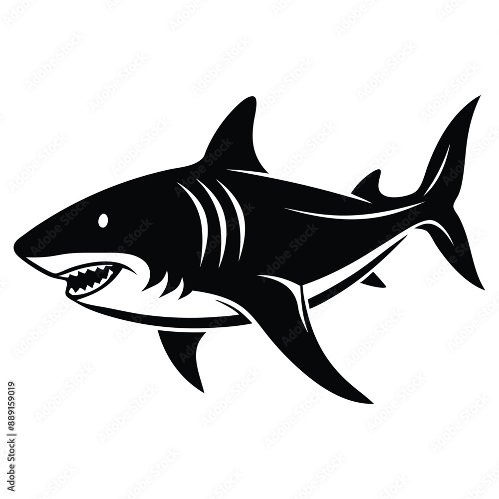 Obraz premium Shark silhouette flat illustration on isolated background