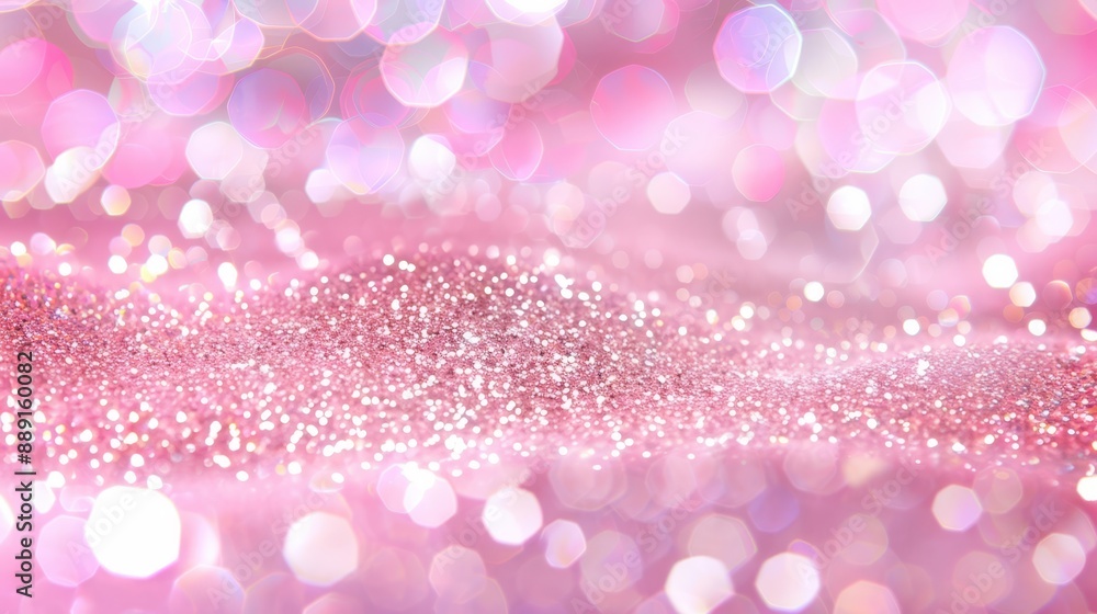 Glittering pink surface with bokeh lights, creating a magical and festive atmosphere full of sparkle and shine. Glittering pink surface with bokeh lights, creating a magical and festive atmosphere full of sparkle and shine.